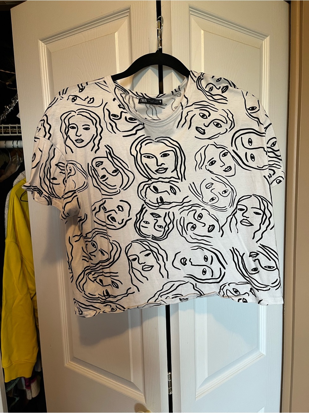 Zara White Tee with Black Abstract Face Print